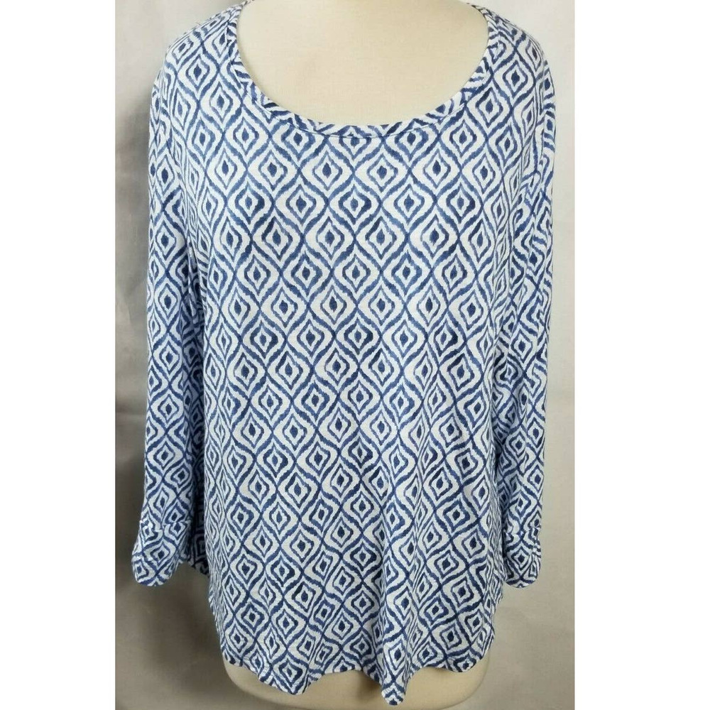 Chicos Blouse Size 2 Large Blue Button Sleeve